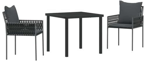 Qnhdfrt Set di mobili da giardino, set da pranzo in rattan sintetico, 4 sedie da giardino e 1 tavolo, moderno gruppo di sedute per giardino e terrazza, struttura in acciaio verniciato a polvere, nero