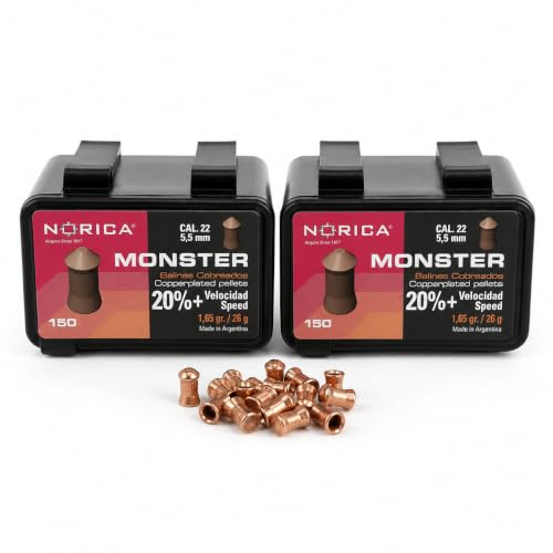 Pack 300 Balines Norica Monster 5,5 mm / .22 Alta Potencia Recomendada | Arapaima Beita | 2 balineras de 150 perdigones | pack Ahorro