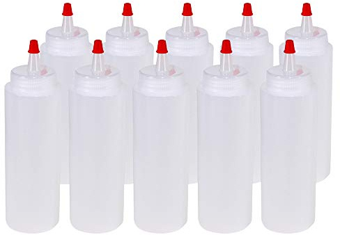 Belinlen 10 Pack 8-Ounce Plastic Squeeze Bottles with Red Tip Caps for Food, Crafts, Art, Multi Purpose