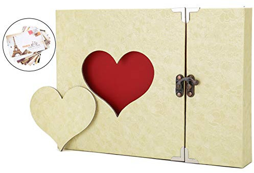 AIOR Fotoalbum zum Selbstgestalten, DIY Scrapbook Album Schwarze Seiten Fotobuch Groß zum Einkleben, Love Heart Fotoalben Hochzeit, Weihnachts Valentinstag Geburtstag Jahrestag Geschenk, Beige