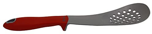 Pintinox Up cucchiaio forato da Cucina in Silicone, Resistente al Calore, Manico Antiscivolo e Autoportante, Ideale per Superfici Antiaderenti, Colore grigio con manico rosso