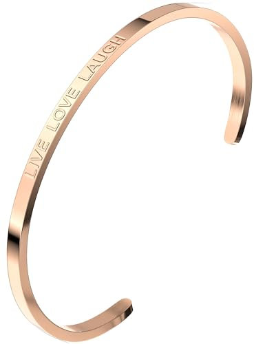 THIORA Armreif Damen | Lebe Liebe Lache | Premium Edelstahl Armband | Flexible Größe | Geschenk für Frauen (Live Love Laugh - Rosegold)
