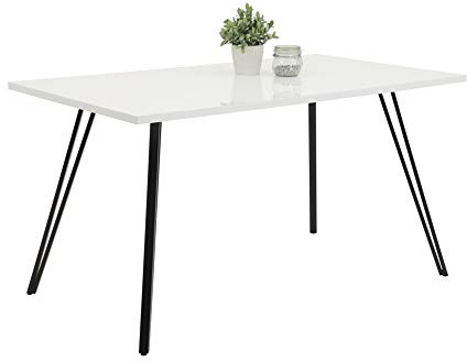DEINE TANTE EMMA 116208 Jennifer Weiß Hochglanz/schwarz Esszimmertisch, Küchentisch, Speisezimmer 140 x 80 cm