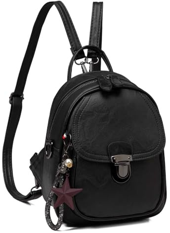 Kasgo Damen Rucksack Kleiner, PU Leder Tagesrucksack Kleiner Modern Cityrucksack Wasserdichter Mini Backpack Schultertasche für Reise Schule Arbeit Schwarz