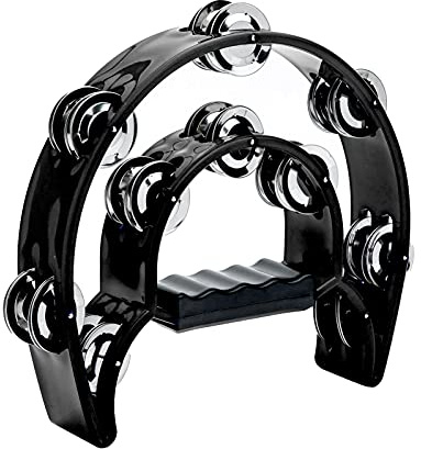 Musfunny Tambourine Double Row Metal Jingles Hand Held Percussion Half-Moon Tambourines Musical Instrument Gifts for Kids, Adults, Party - Black