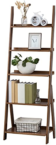 SOBIBO Bamboo Ladder Shelf, 5-Tier Storage Rack，Bookshelf, Free Standing Organizer Storage Shelves Flower Plant Stand Rack Brown