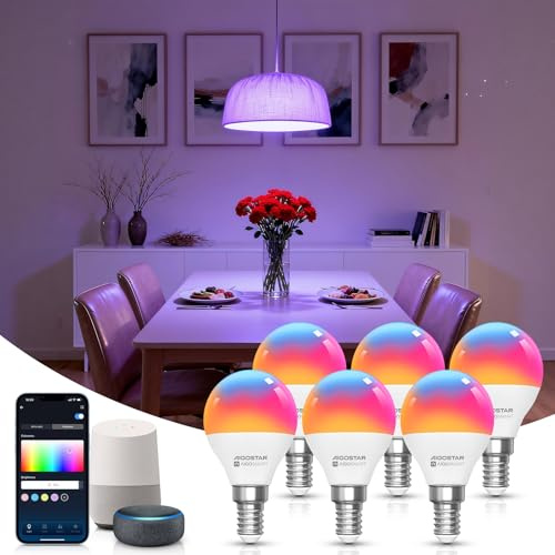 Aigostar Alexa Lampe, Smarte Glühbirne G45 E14 6.5W, Smart Glühbirne RGBCW Kompatibel mit Alexa/Google Home, Kein Hub Erforderlich. Fernbedienung, Sprachsteuerung, 6 Stücke