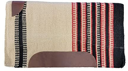 A&M Reitsport Western Sattelpad aus Wolle für baumloser Sattel, Beige/Rot