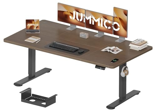JUMMICO Höhenverstellbarer Schreibtisch 180 x 80 cm mit Kabelwanne, Höhenverstellbar Elektrisch Stehpult mit USB-Buchse, Computertisch, Ergonomischer Steh-Sitz Tisch, Bürotisch, Nussbaum
