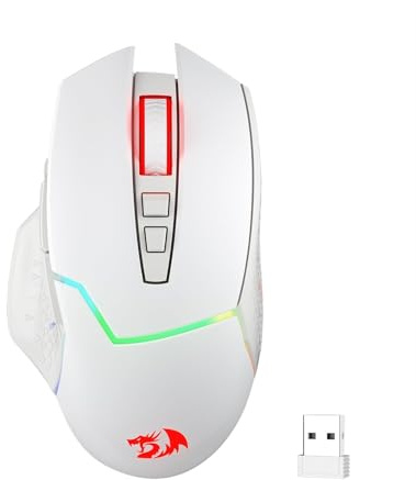 Redragon M690 PRO trådlös spelmus 8000 DPI snabbbrandknapp vit | 8 makrotangenter ergonomisk design trådbunden trådlös kompatibel PC Mac laptop