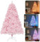 COSTWAY 180 cm Weihnachtsbaum Künstlich Rosa, Tannenbaum LED mit Schnee, 8 Lichtmodi, Christbaum mit bunten Lichtern & Metallständer, beleuchteter Festtagsbaum für Zuhause Büro Geschäfte, Pink