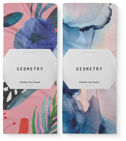 GEOMETRY Kitchen Tea Towels - Quick Dry Microfiber Dish Towels for Kitchen Watercolors, 18 x 30 2 Pack