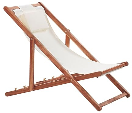 Beliani Liegestuhl weiß Akazie Dunkelbraun mit 2 Ersatzstoffbezügen zur Wahl Avellino