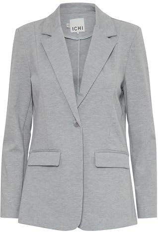 ICHI IHKATE Damen Blazer Jackenblazer Anzugsjacke mit 1-Knopf-Form Klapptaschen Reverskragen leicht elastisch Regular fit, Größe:L, Farbe:Grey Melange (200318)