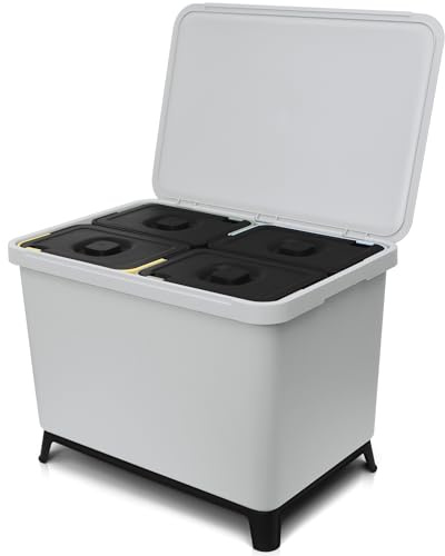 YourCasa® Cubo de basura con 4 compartimentos [40 L] en diseño exclusivo sistema de separación de basura, cubo de basura para cocina con 4 cubos extraíbles de 10 l (gris claro, 40 litros)