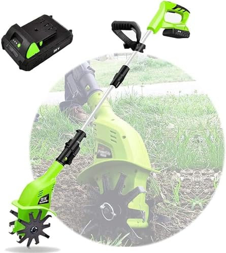 JSY Escarificadores Cultivadores, cultivador Manual inalámbrico eléctrico, portátil de 20 V, con batería Recargable y Cargador, Mango Ajustable de 97-127 cm Cultivadores rotativos, Jardines, Campos