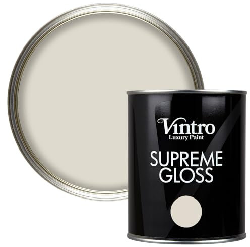 Vintro Paint | Gloss Paint | for Walls | Wood | Trim | Gloss Furniture Paint | Interior & Exterior Use. 1 Litre (Cream/Hint of Grey - Yorkshire Stone)