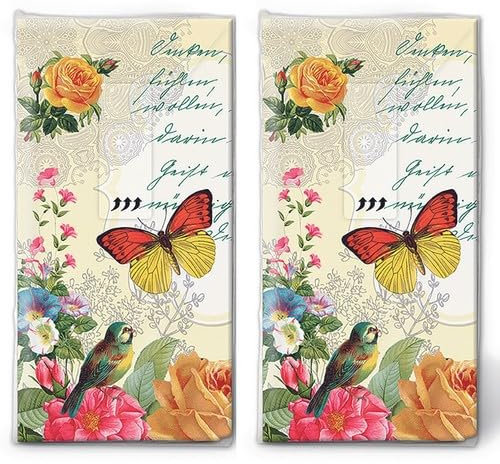 20 einzelne Taschentücher Tiermotive Nostalgische Poesie. 2 Packungen mit 10 einzelnen Papiertaschentücher bedruckt als Geschenk.