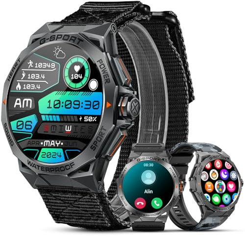 MEGALITH Smartwatch Herren Fitness Tracker: Outdoor Sport Wasserdicht Fitnessuhr mit Telefonfunktion - Blutdruckmessung Pulsuhr Smart Watch Schwarz