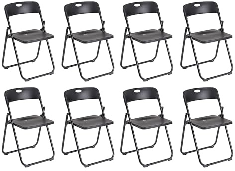 Baroni Home Chaise Pliante avec Structure en Acier et PVC, Assise Salvaspace Repliable avec Pieds et Poignée, pour Voyage, Cuisine, Salon, Chambre à Coucher, 74x43x49 cm, Lot de 8, Noir