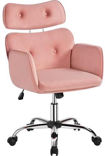 Yaheetech Schminkstuhl Samt, Relaxsessel mit Höhenverstellbaren Kopfstütze, Sessel Polstersessel Ohrensessel Polsterstuhl fürs Wohnzimmer Schlafzimmer Rosa