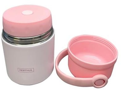 NERTHUS FIH 1464 Termo para sólidos 650ml, acero inoxidable de doble pared, tapa con asa, tapón de vacío, base antideslizante, ideal para comida y sopas