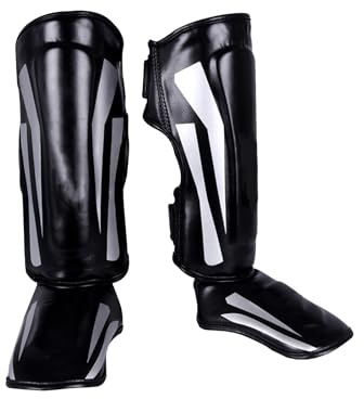 Espinilleras de Kickboxing, Protectores de Piernas Ajustables con Protección para el Empeine Espinilleras de Artes Marciales Equipo de Entrenamiento para Entrenamiento y Combate de MMA (M)