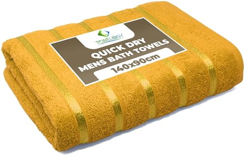 Towelogy® Quick Dry Large Bath Towels for Men 140x80cm -100% Egyptian Cotton Bath Sheets - Ultra Absorbent, Durable and Fast Drying for Daily Use (Yellow)