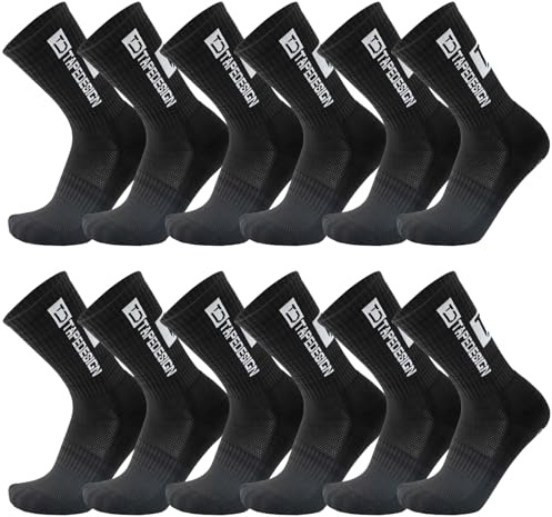 Qaestuan 6 Paires Chaussettes de Football, 39-46 Chaussette Antidérapante Foot, Chaussettes Sport Homme Femme, pour Sports, Basketball, Trekking, Handball, Yoga, Aptitude (Noir)