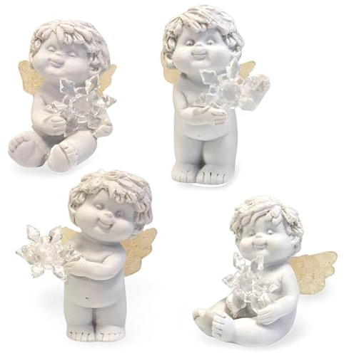 Logbuch-Verlag vinterängel med iskristall, set om 4 – vita miniänglar, dekorativa figurer 6–7 cm hög, vinterdekoration, ängel, sorterad