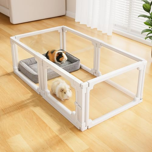 BUCATSTATE Acrylic Guinea Pig Cages 15.8H, 7.8 sq ft Large Guinea Pig Playpen, Tool-Free Rabbit Cage Indoor, Small Animal Playpen with Door for Bunny, Piggies, Chicks (47L x 24W x 16H, 6 Panels)
