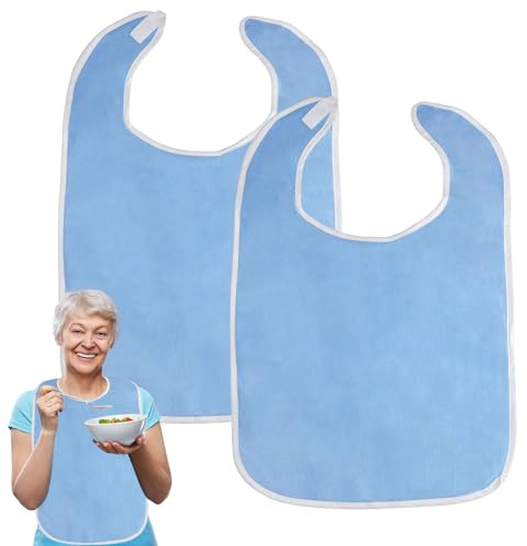 2 Pièces Bavoirs pour Adultes, 75 x 45 cm Grande Bavoirs pour Personnes Âgées, Bavoir Adulte En Tissu Éponge Réutilisable et Lavables, Bavoir Adulte pour Manger avec Velcro, pour Femmes et Hommes