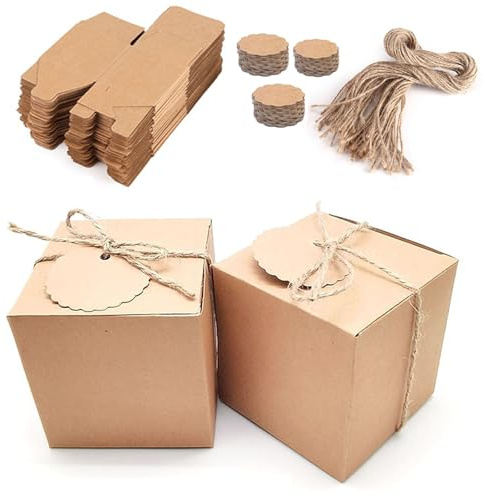 Presentlådor, kraftpapper, 50 stycken kartong, presentlådor, brun, chokladlåda, 5 x 5 x 5 x 5 cm kartonglådor med lock, kvadratisk presentförpackning, återanvändbara (brun – 5 x 5 cm – 50 stycken)