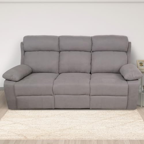 Bissolo Casa Divano 3 Posti Mod. KEY con Relax Manuale, Tessuto Grigio Chiaro, 198 x 93 x 101 cm