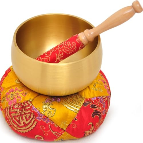 Tibetansk klangskål i mässing, meditationsljud, åtta lyckosamma kopparspel, handgjord dekorativ lotusskål (mässing)