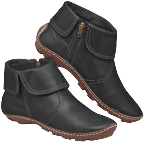 Bottines Western en cuir pour femme - Bottines d'été vintage - Chaussures confortables pieds nus - Fermeture éclair latérale - Bottes Chelsea antidérapantes - Chaussures de marche confortables