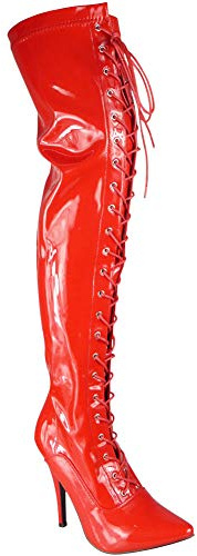 Gizelle LADIES BOOTS WOMENS THIGH HIGH OVER THE KNEE BOOTS FRONT LACE HEEL (5 UK, Red Patent)