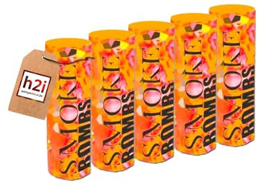 5 fuochi d'artificio H2i Bengalo fumo, vulcanico, per feste, colore fumo, arancione/Fuochi d'artificio per tutto l'anno Kat T1/F1