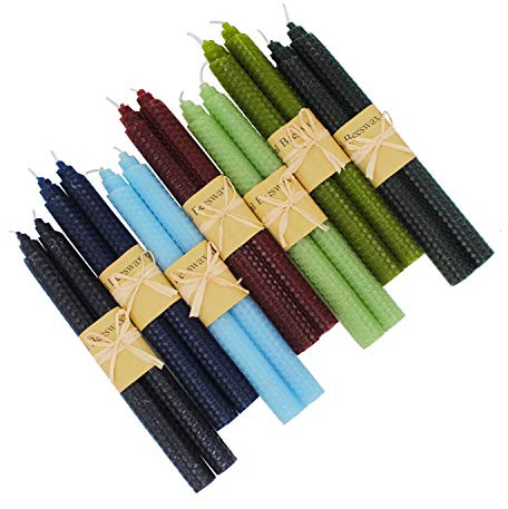 7 Pairs 100% Pure Beeswax Handmade Taper Candles, 9 Inch Smokeless Dripless Wax Candles, Beeswax Candle for Home Gift Ideas - Cool Color Set
