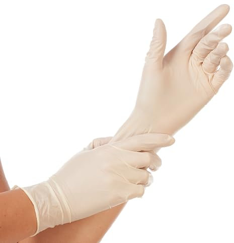 FRANZ MENSCH 100 Stück Hygostar Latexhandschuhe Sense | puderfrei, Packung, natur, 10/XL, L: 24cm, Einweghandschuhe, Latexhandschuhe,Putzhandschuhe