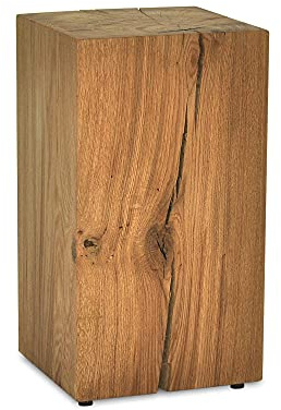 MS FACTORY Bloque de Roble Maciza - Cubo, Tronco de Madera - Mesa Auxiliar, Columna Decorativa, Soporte, Base de Flores, Mesita de Noche - 25 x 25 x 50 cm