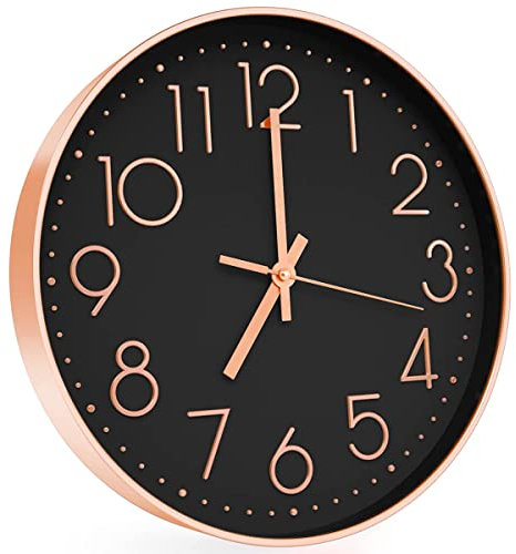 12 Wall Clock Silent & Large Wall Clocks for Living Room Office Home Kitchen Decor Modern Style & Easy to Read - Rose Gold &Black