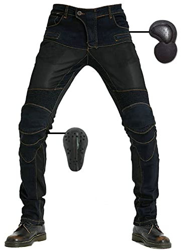 SHUOJIA Jeans Da Moto Da Donna Da Uomo, Pantaloni Protettivi Da Moto, Pantaloni Di Jeans Traspiranti, Jeans Da Moto Alla Moda, Imbottiti E Imbottiti Rinforzati (Black,M)