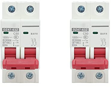 2 pezzi Interruttore Magnetotermico,1000V DC 50A 2P,Interruttore Automatico Miniaturizzato,DIN Rail Overload Protection Air Switch Circuit Breaker per l'illuminazione Residenziale Distribuzione