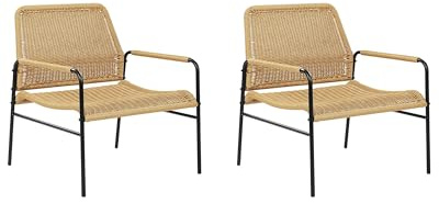 Beliani Set di 2 poltrone moderne da giardino in rattan Struttura in metallo nero Naturale