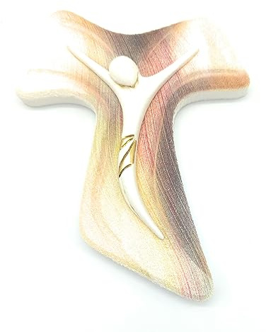 OVUNQUE PROTEGGIMI Croce Tau effetto pietra da parete con Cristo stilizzato - Croce moderna da muro (grande)