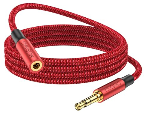 MOSWAG 5M Cable de extensión de Audio de 3,5 mm Adaptador estéreo Macho a Hembra Cable de Nailon Trenzado Compatible con radios de Coche, teléfonos Inteligentes, Auriculares,Reproductores Multimedia