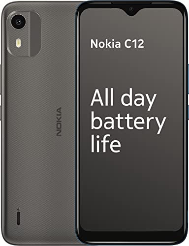 Nokia C12 6.3” HD+ Dual SIM Smartphone, Android 12 (Go edition), Octa-core 2GB RAM/64GB ROM, 8MP Rear /5MP Front Cameras, Night & Portrait modes, IP52 Rating, 3000mAh Battery - Charcoal (Renewed)