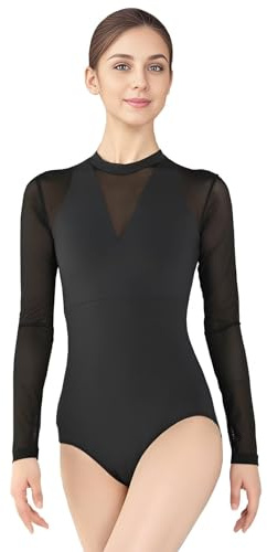 s.lemon Maillot Ballet Mujer,Adulto Cuello Alto Espalda Abierta Malla Manga Larga Maillot Danza Nergo 170