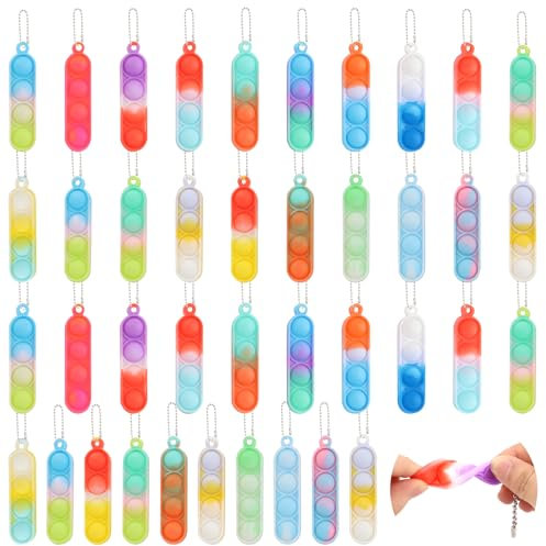 MXTIMWAN Pop Push It Fidget Toy, 40 Stück Mini Squeeze It Fidget Toys, Mini Silicone Keychain Toys, Poppet Bubble Toys aus Silikon, Spielzeug mit Schlüsselbund for ADHS Squeeze Toys